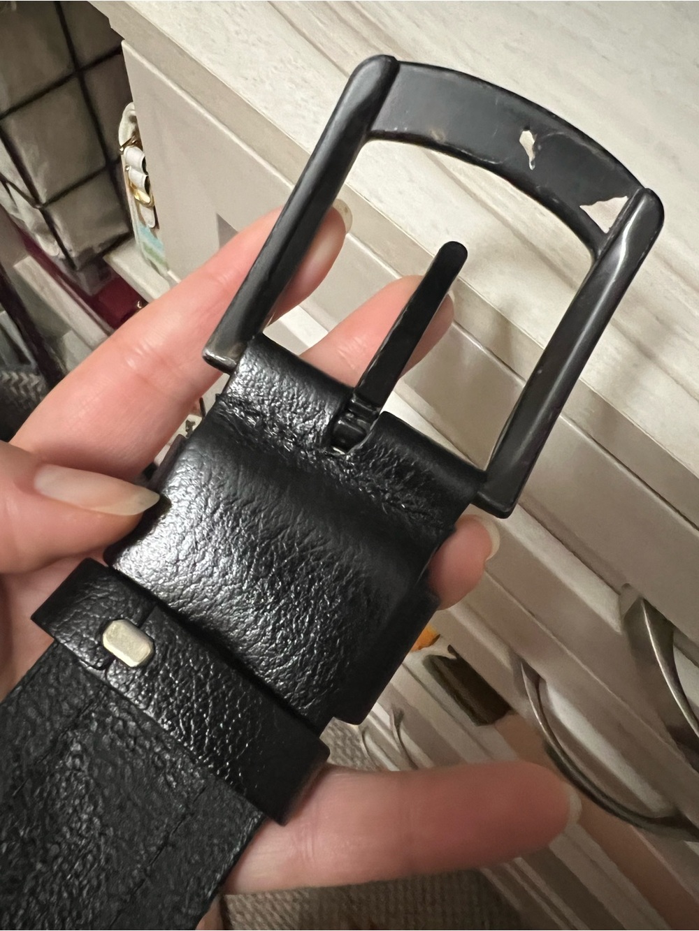 Armani Jeans Black Leather Belt with Branded Metal Buckle - Picture 7 of 10